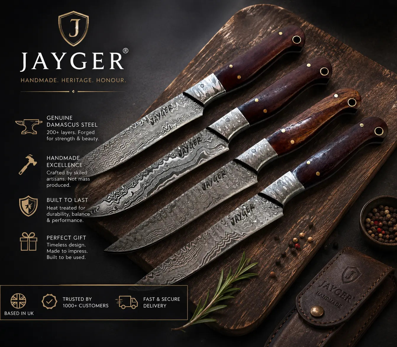 Damascus Steak Knives Set Of 6 Jayger